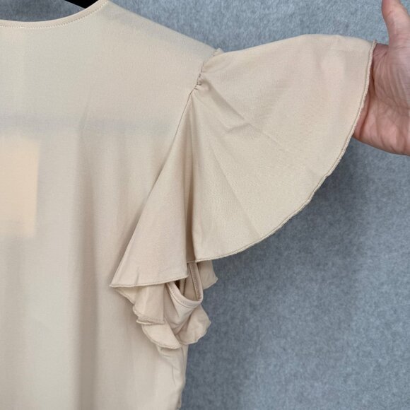 Grace Karin Womens Flutter Sleeve Surplice Blouse Top Size XL Tan Office NEW - Picture 4 of 13